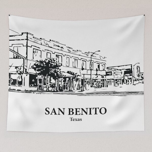 Item preview, San Benito TX - Ink Cityscape Illustration designed and sold by Lakeric Cityscapes.