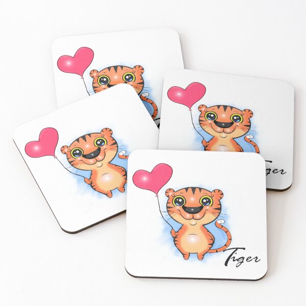 Item preview, Smiling Tiger with a Heart Balloon designed and sold by Shirley cute art .