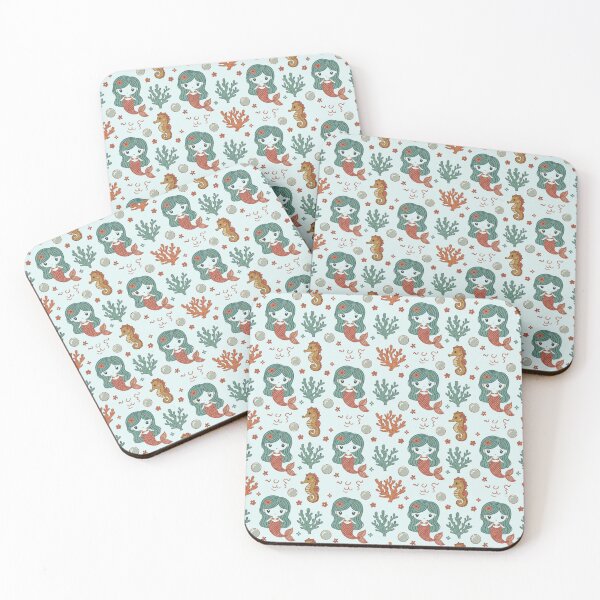 Item preview, Vintage Mermaid & Seahorse Pattern - Retro Watercolor Ocean Nursery Decor designed and sold by HappySproutArt.