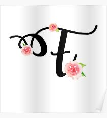 Monogram F with pretty pink roses Poster