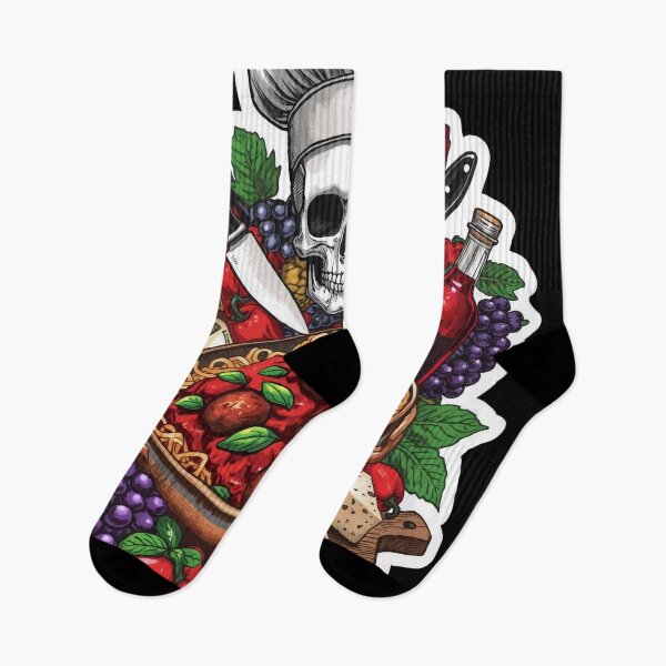 Item preview, Italian Chef Skull Spaghetti Meatballs and Wine Art designed and sold by Bone & Blade.