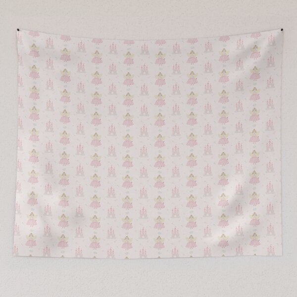 Item preview, Watercolor pattern featuring girl princess and her pink castle designed and sold by katasonovaart.