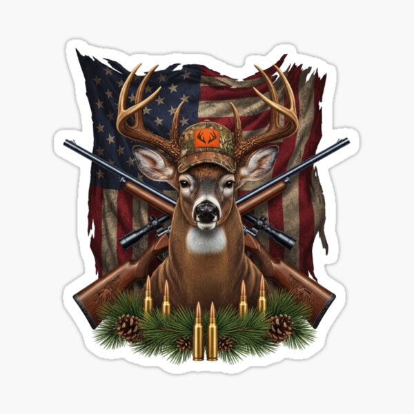 American Hunter Whitetail Buck - 3D Velvet Embroidery Style Sticker