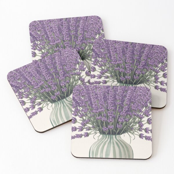 Item preview, Lavender flowers in a striped vase designed and sold by FlowerFolie.