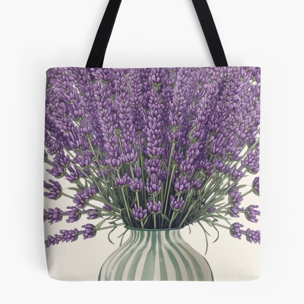 Item preview, Lavender flowers in a striped vase designed and sold by FlowerFolie.