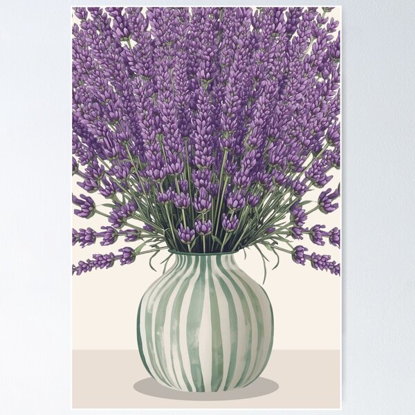 Item preview, Lavender flowers in a striped vase designed and sold by FlowerFolie.