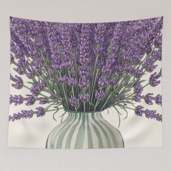 Item preview, Lavender flowers in a striped vase designed and sold by FlowerFolie.