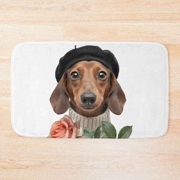 Item preview, Sausage dog wearing a black beret and pullover designed and sold by FlowerFolie.