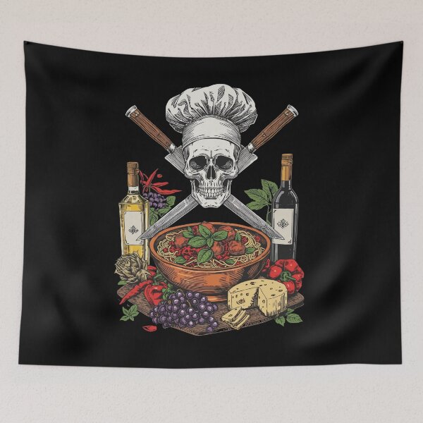 Item preview, Italian Chef Skull Spaghetti Meatballs and Wine Art designed and sold by Bone & Blade.