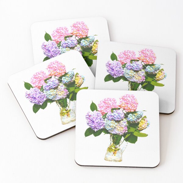 Item preview, Vintage pink, purple, blue hydrangeas in crystal water pitcher designed and sold by hollycooper.