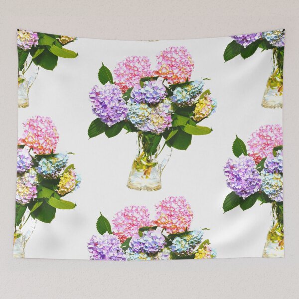 Item preview, Vintage pink, purple, blue hydrangeas in crystal water pitcher designed and sold by hollycooper.