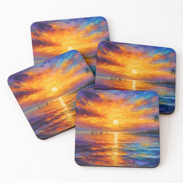 Item preview, Tropical Sunset Serenity - Sailboats, Palms, and Ocean Glow designed and sold by Joey Santiago.