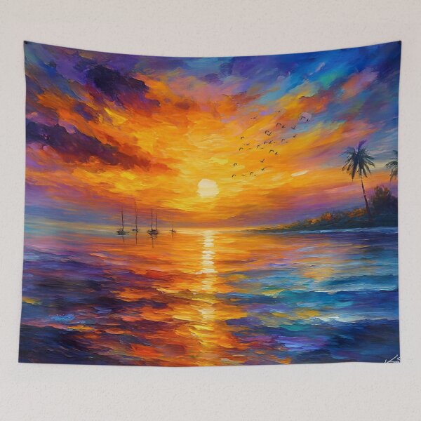 Item preview, Tropical Sunset Serenity - Sailboats, Palms, and Ocean Glow designed and sold by Joey Santiago.