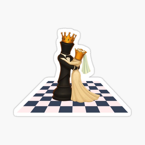 King and Queen Dancing on Chess Board Sticker - Funny Chess Romance & Engagement Vinyl Decal