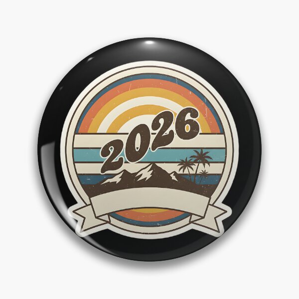 Item preview, Vintage 2026 Retro Tropical Mountain Badge designed and sold by Silent Watch Threads..