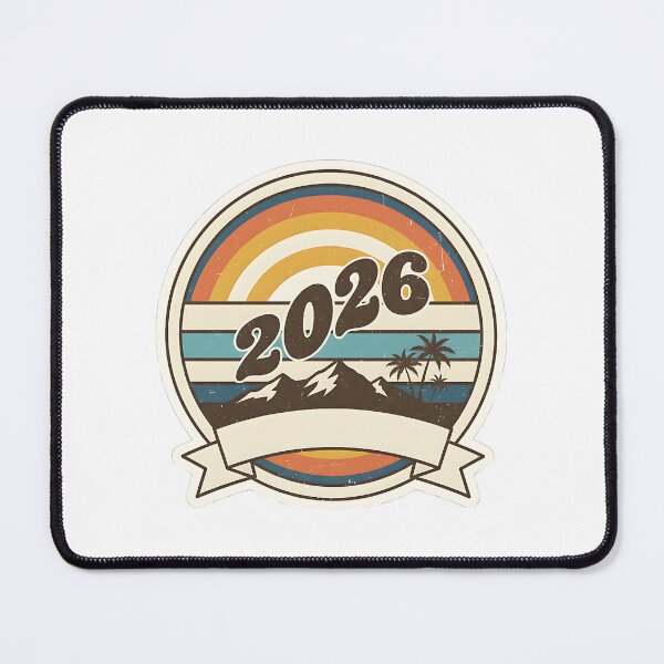 Item preview, Vintage 2026 Retro Tropical Mountain Badge designed and sold by Silent Watch Threads..