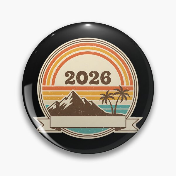 Item preview, Vintage 2026 Retro Tropical Mountain Badge designed and sold by Silent Watch Threads..