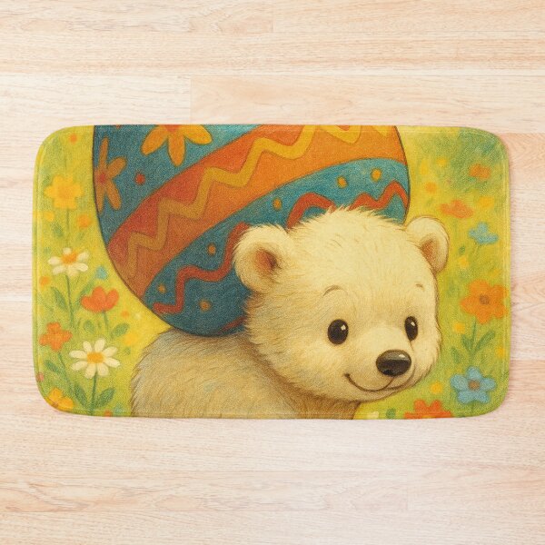Item preview, Little polar bear with a colorful Easter egg in a spring meadow designed and sold by Mauswohn.