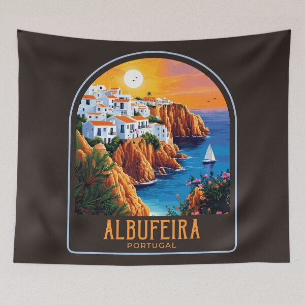 Item preview, Albufeira Vintage Travel Illustration designed and sold by HomeLivingCo.