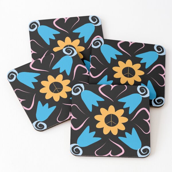 Item preview, Black Multi 1 Peace Flowers Tulips Hearts in Square Orientation designed and sold by Digitalmyth's Designs.