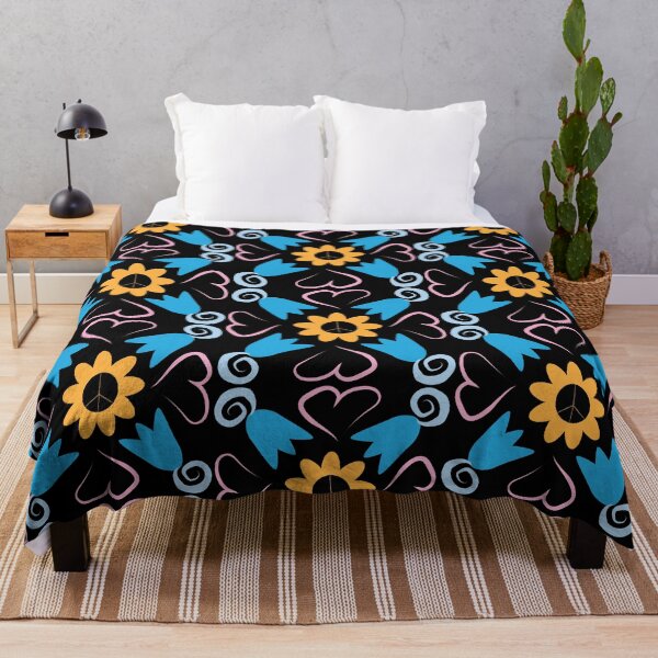 Item preview, Black Multi 1 Peace Flowers Tulips Hearts in Square Orientation designed and sold by Digitalmyth's Designs.