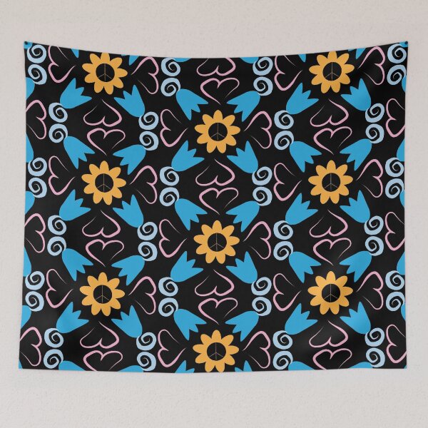 Item preview, Black Multi 1 Peace Flowers Tulips Hearts in Square Orientation designed and sold by Digitalmyth's Designs.