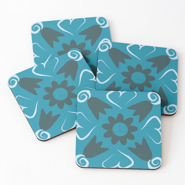 Item preview, Teal Peace Flowers Tulips Hearts in Square Orientation designed and sold by Digitalmyth's Designs.