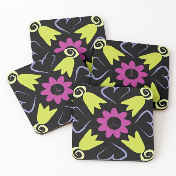 Item preview, Black Multi 2 Peace Flowers Tulips Hearts in Square Orientation designed and sold by Digitalmyth's Designs.