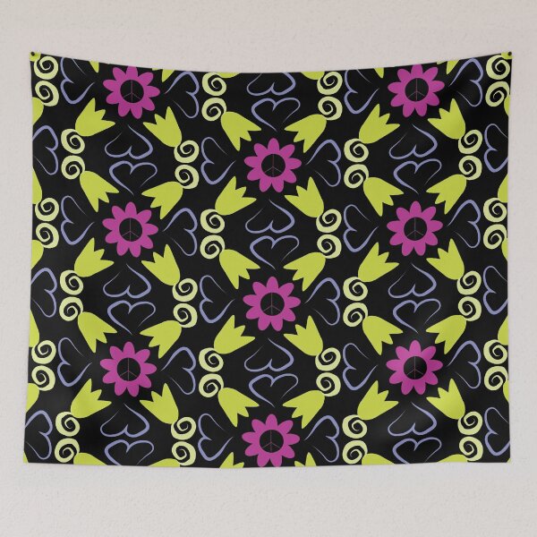 Item preview, Black Multi 2 Peace Flowers Tulips Hearts in Square Orientation designed and sold by Digitalmyth's Designs.