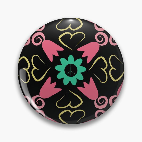 Item preview, Black Multi 3 Peace Flowers Tulips Hearts in Square Orientation designed and sold by Digitalmyth's Designs.