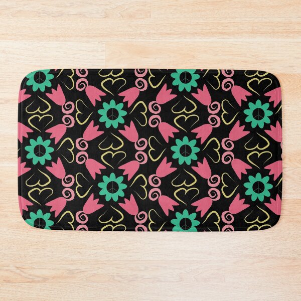 Item preview, Black Multi 3 Peace Flowers Tulips Hearts in Square Orientation designed and sold by Digitalmyth's Designs.