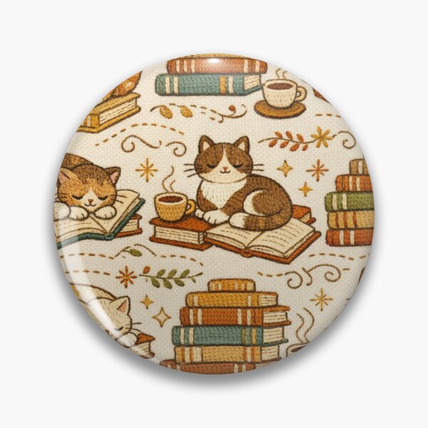 Item preview, Cat & Books Illustration - Faux Stitch Library Aesthetic - Cozy Reading Nook Art designed and sold by HappySproutArt.