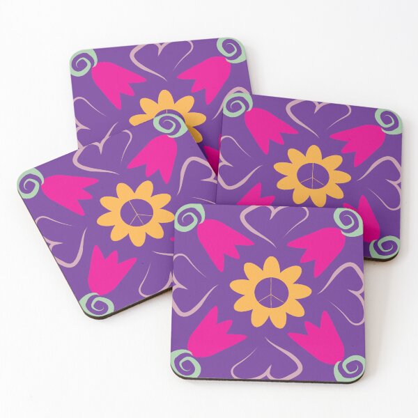 Item preview, Pink Gold Green Purple Peace Flowers Tulips Hearts in Square Orientation designed and sold by Digitalmyth's Designs.