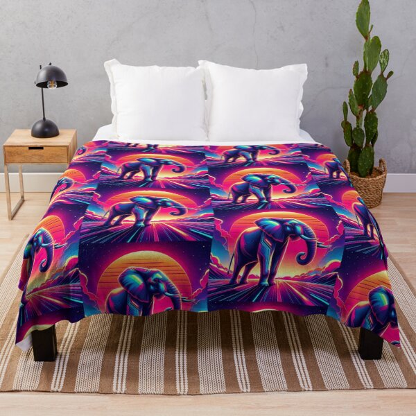 Item preview, Neon Elephant – Cosmic Retro-Futuristic Illustration designed and sold by Dogandesighn.