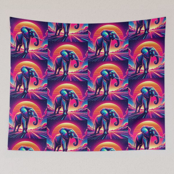 Item preview, Neon Elephant – Cosmic Retro-Futuristic Illustration designed and sold by Dogandesighn.