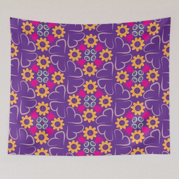 Item preview, Pink Purple Green Yellow Peace Flowers Tulips Hearts in Diamond Orientation designed and sold by Digitalmyth's Designs.