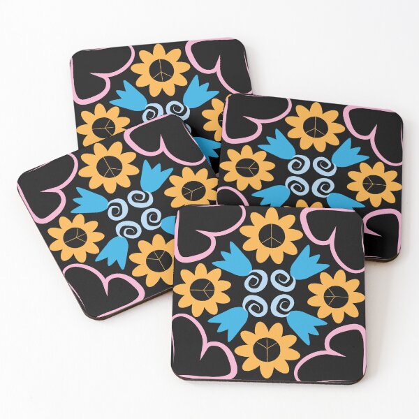 Item preview, Black Multi 1 Peace Flowers Tulips Hearts in Diamond Orientation designed and sold by Digitalmyth's Designs.