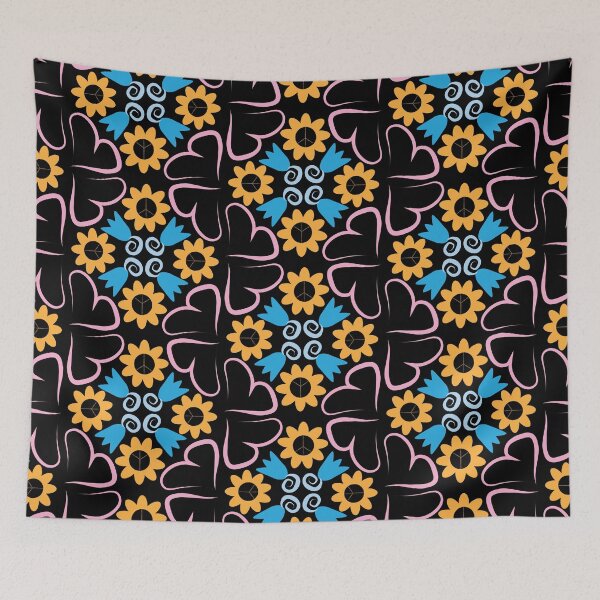 Item preview, Black Multi 1 Peace Flowers Tulips Hearts in Diamond Orientation designed and sold by Digitalmyth's Designs.