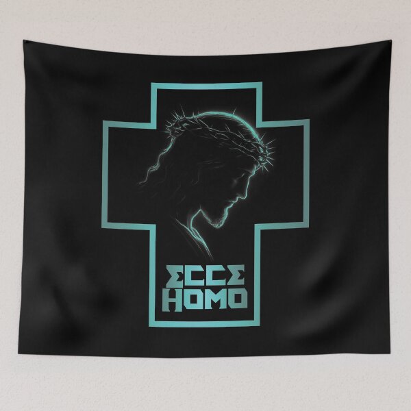 Item preview, Ecce Homo - Teal Glowing Jesus Silhouette on Cross  designed and sold by caracatita75.