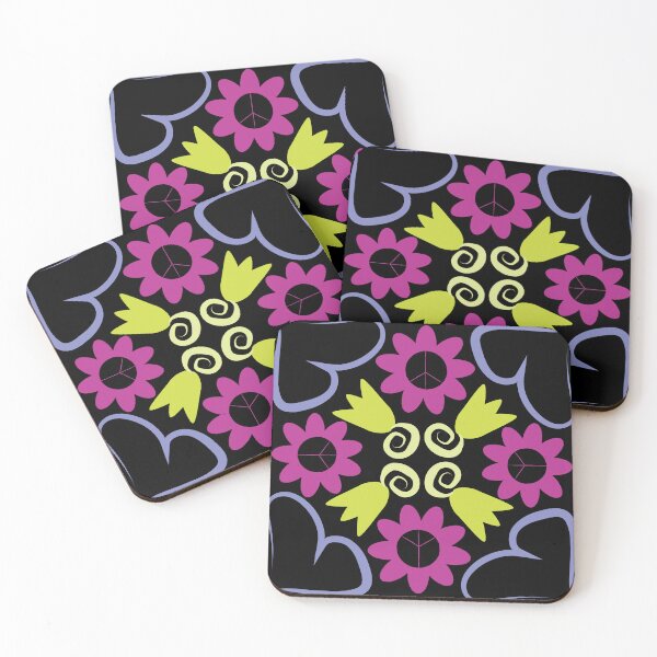 Item preview, Black Multi 2 Peace Flowers Tulips Hearts in Diamond Orientation designed and sold by Digitalmyth's Designs.