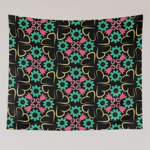 Item preview, Black Multi 3 Peace Flowers Tulips Hearts in Diamond Orientation designed and sold by Digitalmyth's Designs.
