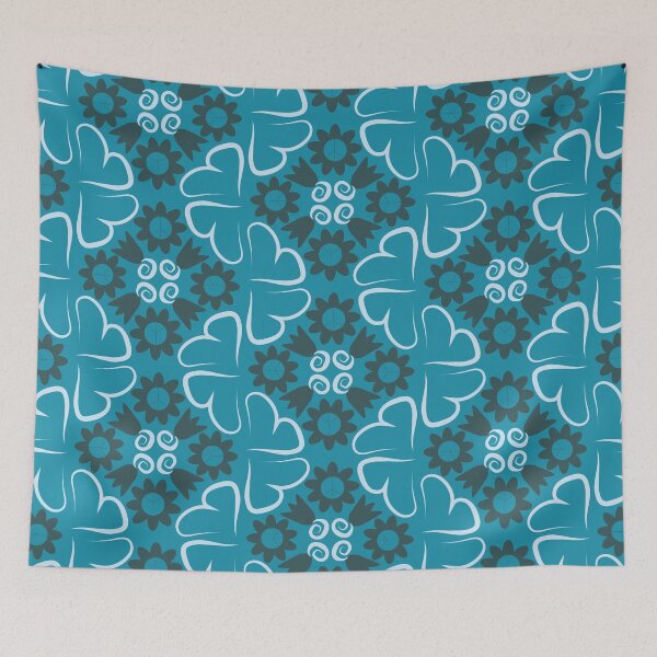 Item preview, Teal Peace Flowers Tulips Hearts in Diamond Orientation designed and sold by Digitalmyth's Designs.