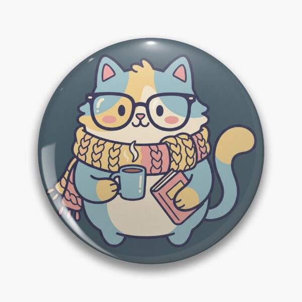 Item preview, Cozy Academic Cat Sticker - Cute Bibliophile Kitty with Coffee and Scarf Print designed and sold by HappySproutArt.