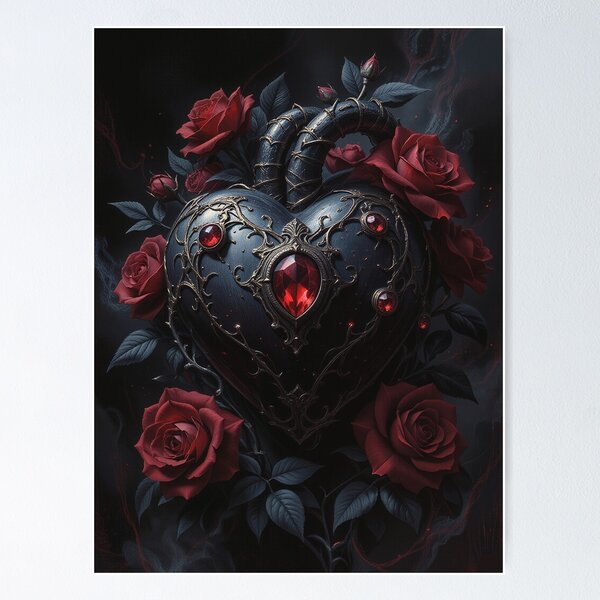 Item preview, Gothic Heart with Roses – Dark Valentine’s Day Art designed and sold by DiceWay.