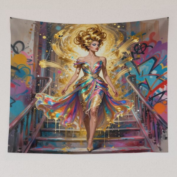 Item preview, DolledUp Golden Vogue Muse – Abstract Female Silhouette in luminous brushstrokes designed and sold by FotoworldEdel.