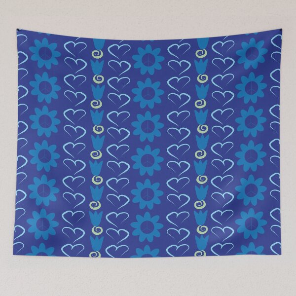 Item preview, Blue Peace Flowers Tulips & Hearts on Blue designed and sold by Digitalmyth's Designs.