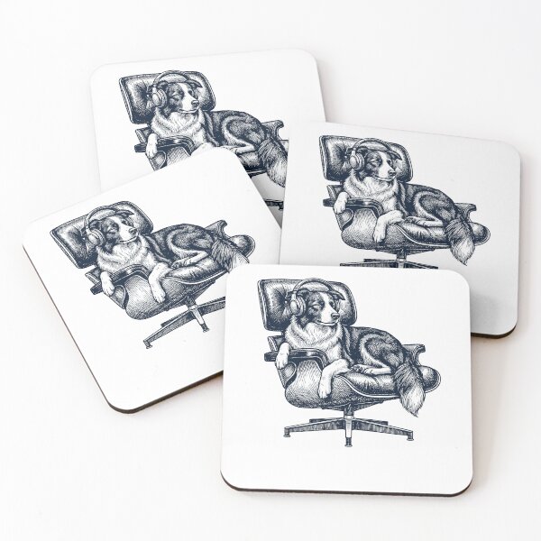 Item preview, Vintage Border Collie with Headphones Mid Century Dog Lover designed and sold by DoodleTortle.