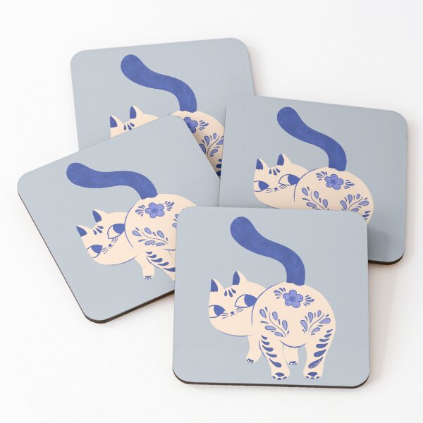 Item preview, Delft Pottery Cat Butt - Cute Ceramic Cottagecore Cats designed and sold by Carrie Cantwell Art.