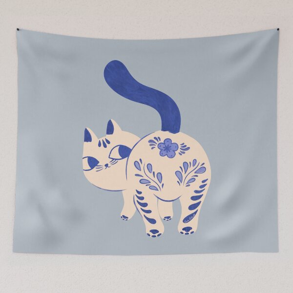 Item preview, Delft Pottery Cat Butt - Cute Ceramic Cottagecore Cats designed and sold by Carrie Cantwell Art.