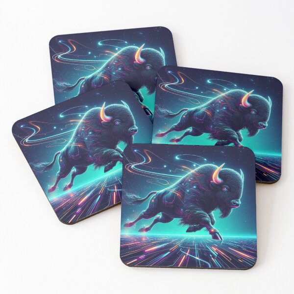 Item preview, Neon Bison – Futuristic Cosmic Power Illustration designed and sold by Dogandesighn.